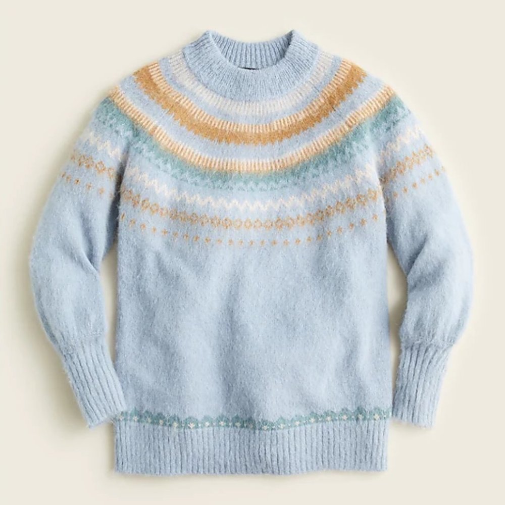 J.Crew Fair Isle Yoke Puff Sleeve Sweater - Dusky Sky Peach